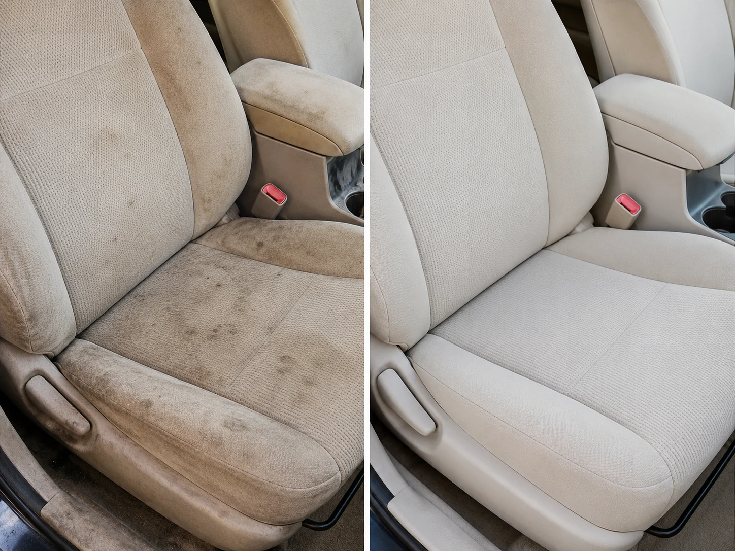 Before and after car seat and interior deep cleaning